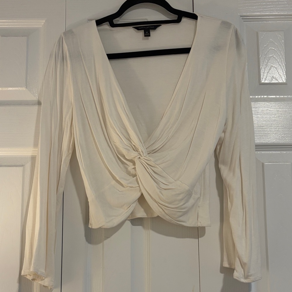 Banana republic Drape Front Twist Long Sleeve Top - Cream